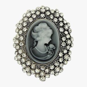 Vintage Rhinestone Cameo Brooch